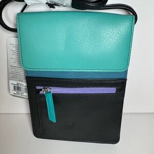 NWT ILI New York Stylish Black , purple and Teal Crossbody Bag